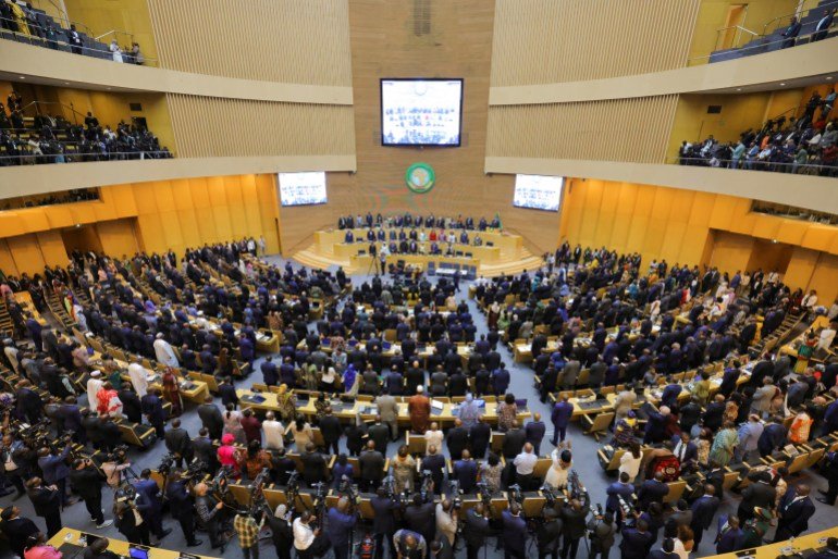 African heads of state and delegates attend the opening of the 38th Ordinary Session of the Heads of State and Government of the African Union at the African Union Commission (AUC) headquarters in Addis Ababa, Ethiopia, February 15, 2025. REUTERS/Tiksa Negeri