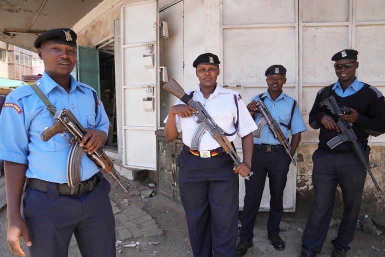 Kenya police patrol the streets of Nairobi, Kenya Tuesday, March.12, 2024. Kenya Interior Cabinet Secretary Kithure Kindiki, confirmed on Monday, that the Haiti police mission was at the pre-deployment stage and all other programmes were in place including laws of detention, arrests and other enforcement measures were in place including standard operation procedures. (AP Photo/Brian Inganga)
