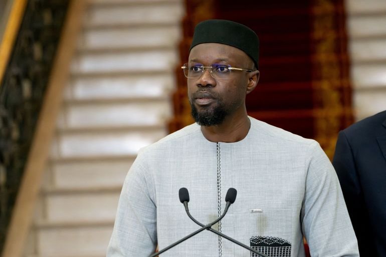 FILE PHOTO: Ousmane Sonko speaks after he was appointed prime minister by Senegal's newly-elected President Bassirou Diomaye Faye, in Dakar, Senegal April 2, 2024. REUTERS/Abdou Karim Ndoye/File Photo